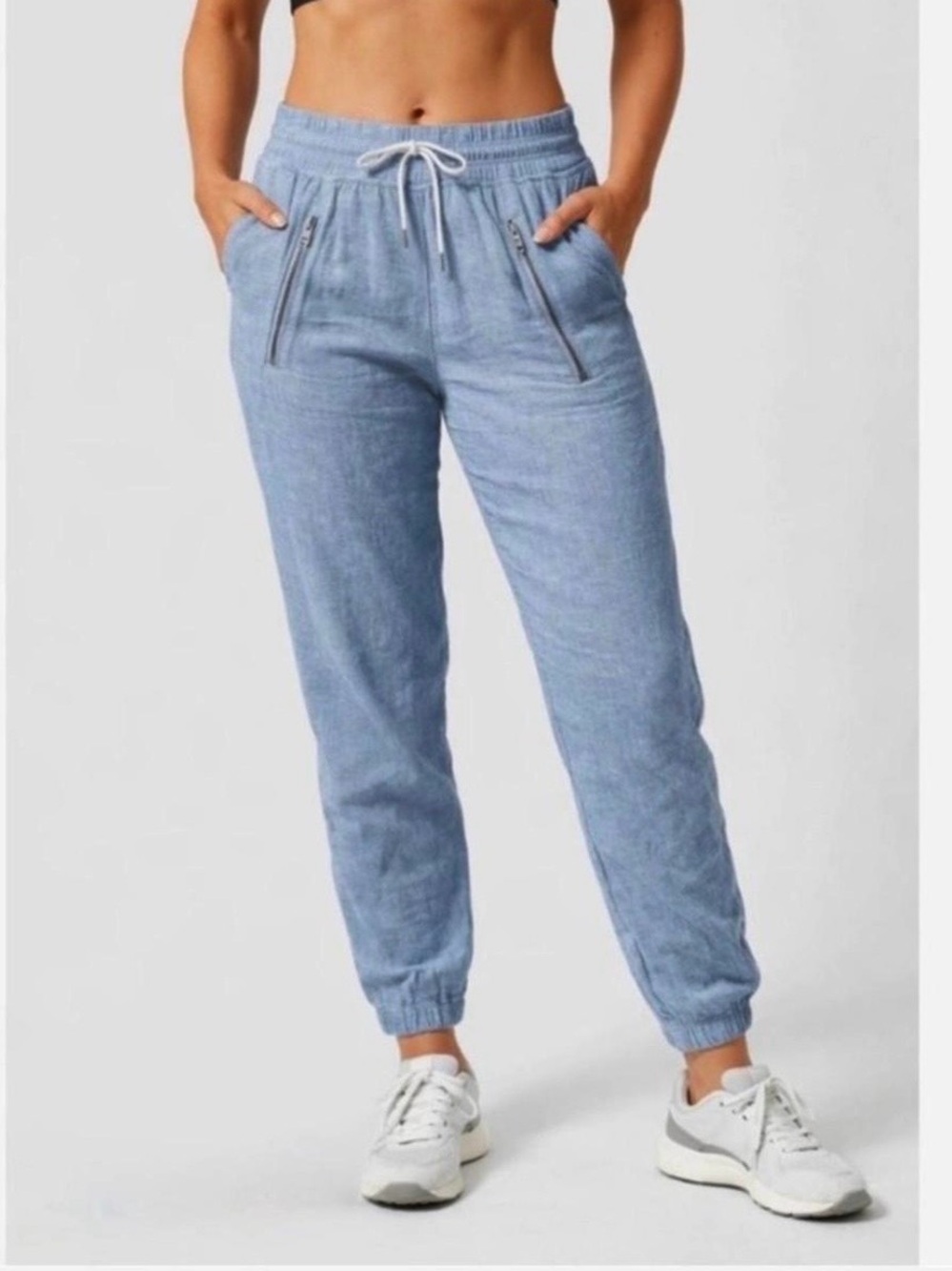 Athleta Retreat Linen Jogger Pants Chambray Blue Size 6 Tall 6T